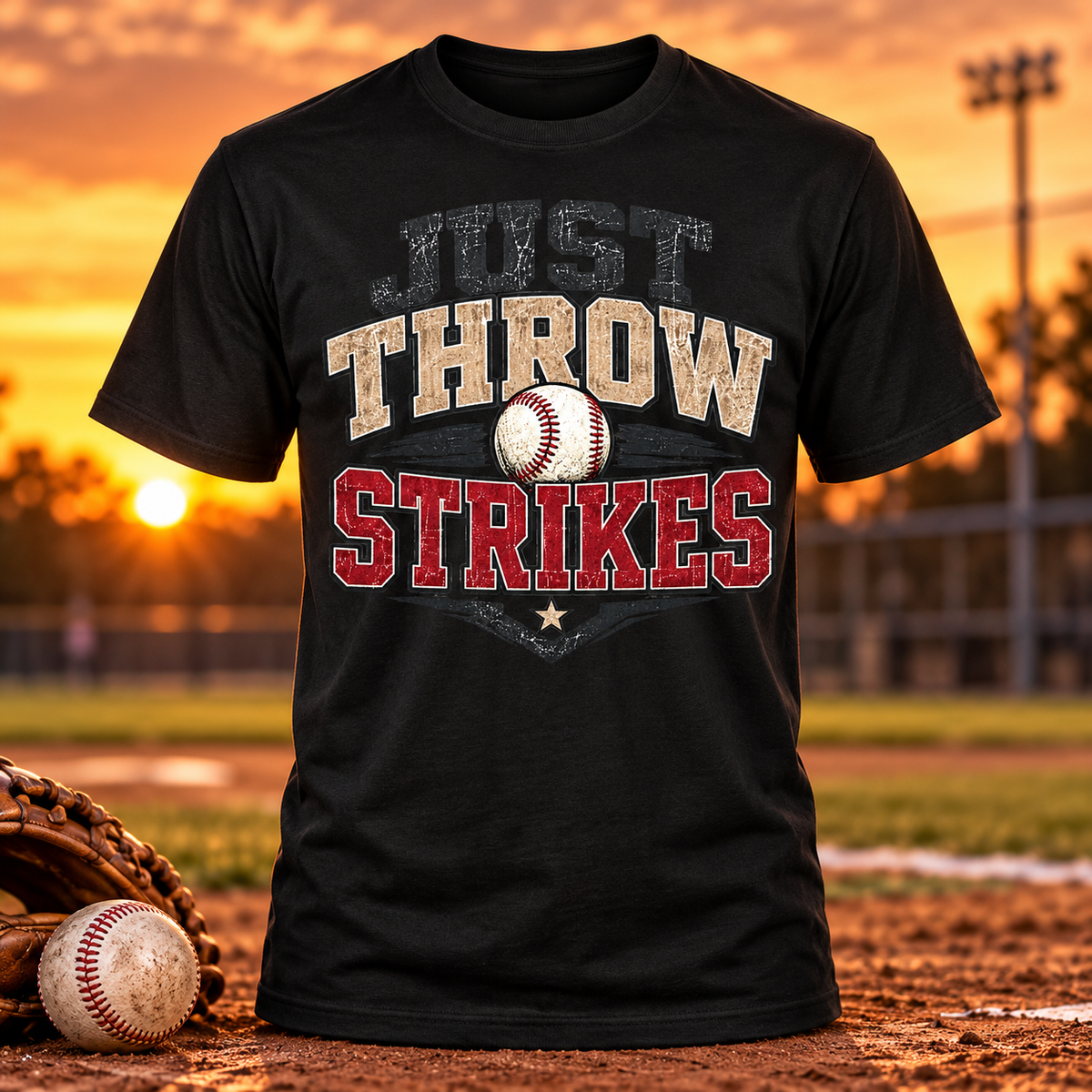 Just Throw Strikes baseball T-shirt in black