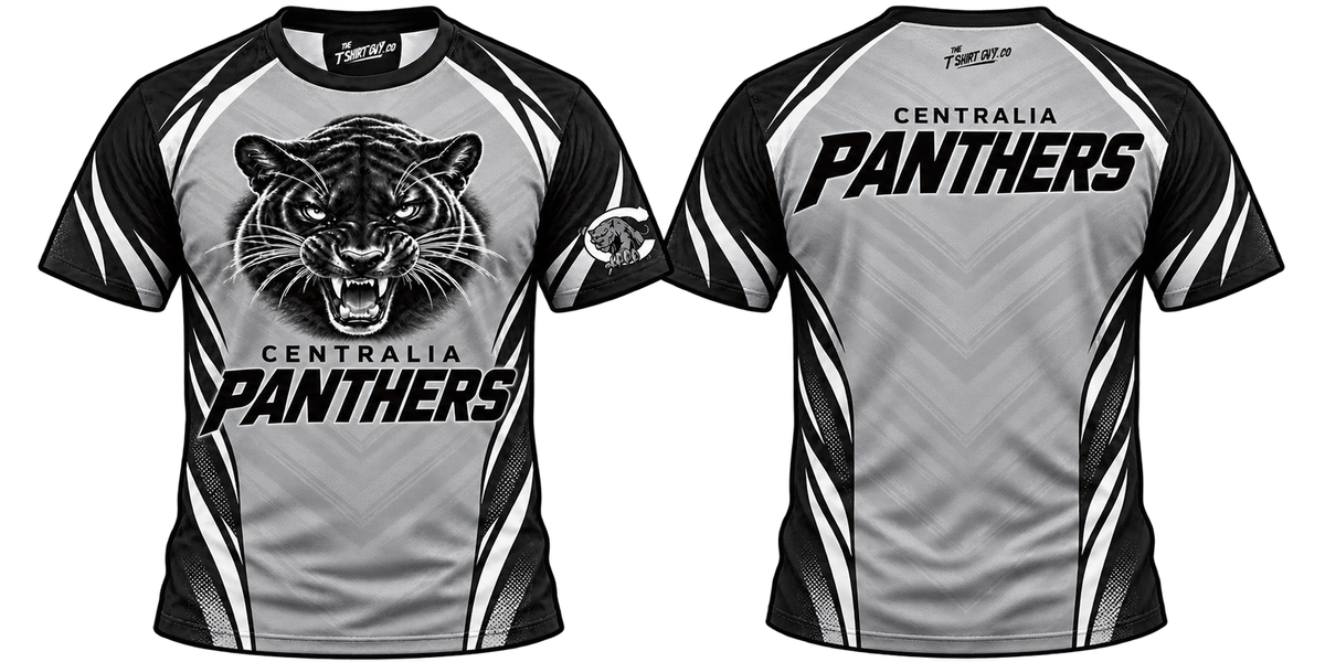 Centralia Panthers Silver Teamwear All-Over-Print Shirt front and back mockup