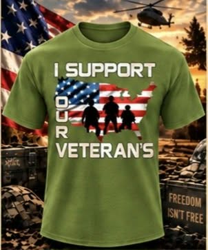 I Support Our Veterans Military Green T-shirt with themed background