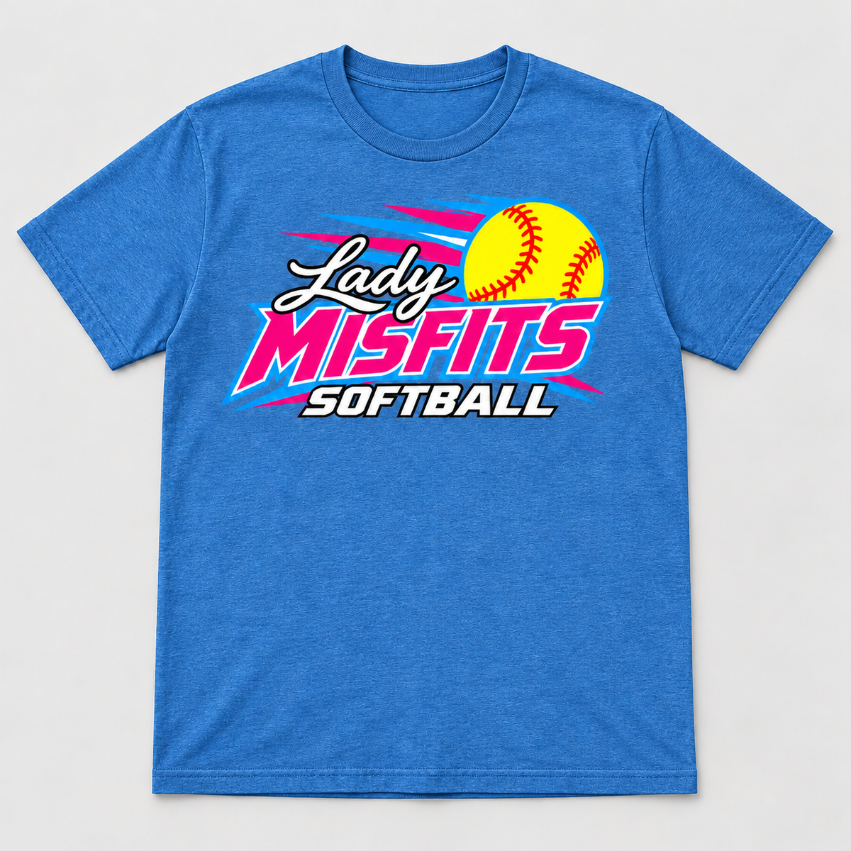 Lady Misfits 12U Bolt Script design on Gildan Softstyle T-Shirt in Heather Sapphire