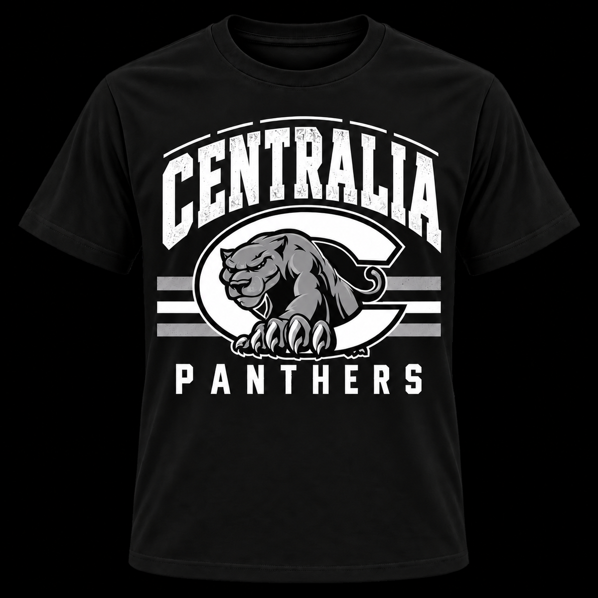 Centralia Panthers Stripes — Black Cotton T-Shirt