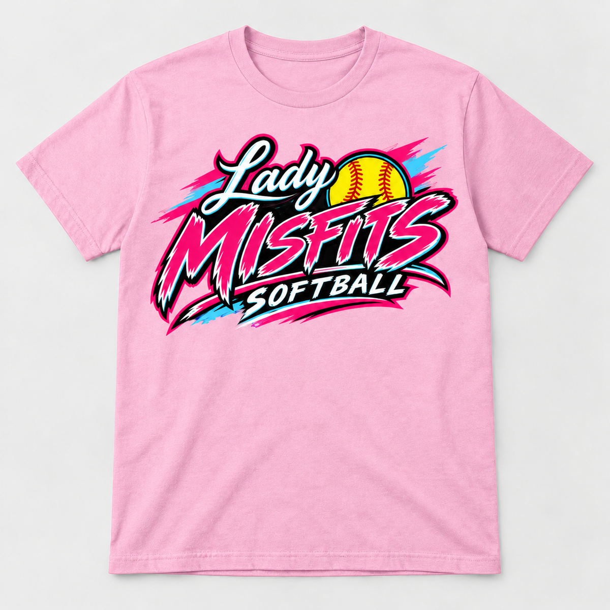 Lady Misfits 12U Bolt Script design on Gildan Heavy Cotton T-Shirt in Light Pink
