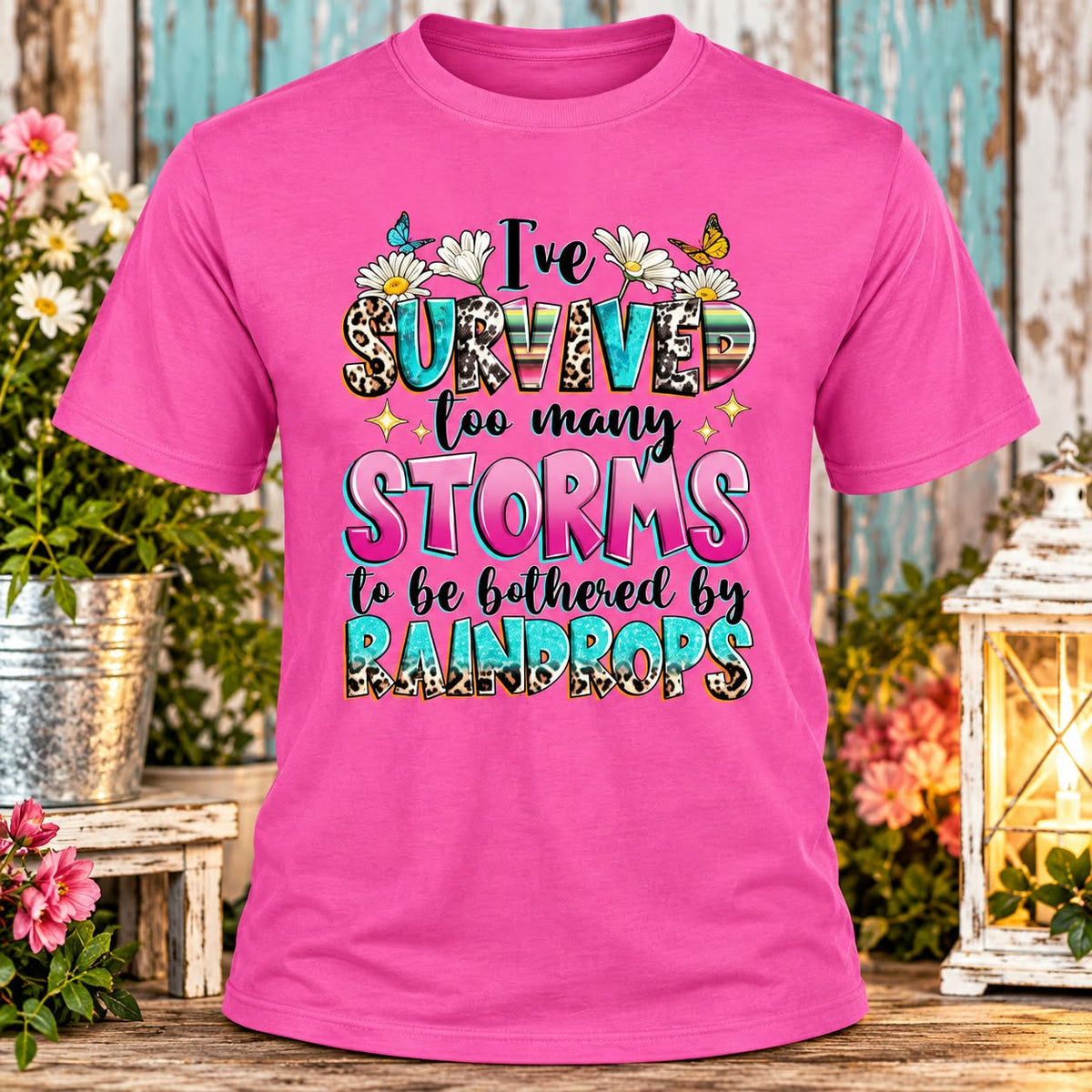 I survived Storms (Pink) Hot Pink T-shirt with themed background