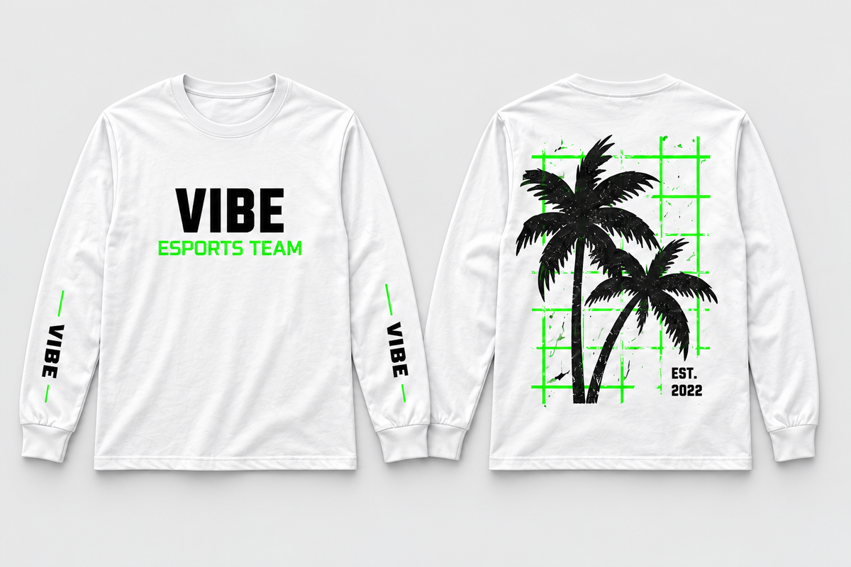 VIBE Palm Grid Long Sleeve Shirt front and back mockup