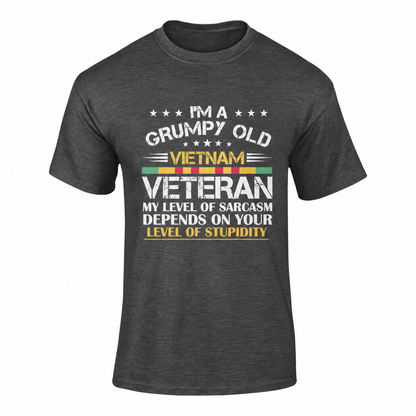 Grumpy Old Vietnam Veteran — Softstyle T-Shirt (Black) in Dark Heather