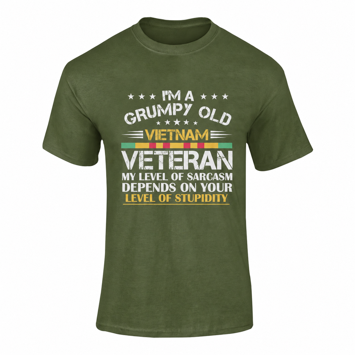 Grumpy Old Vietnam Veteran — Softstyle T-Shirt (Black) in Military Green
