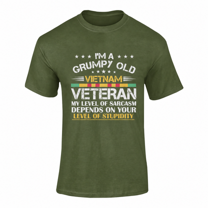 Grumpy Old Vietnam Veteran — Softstyle T-Shirt (Black) in Military Green
