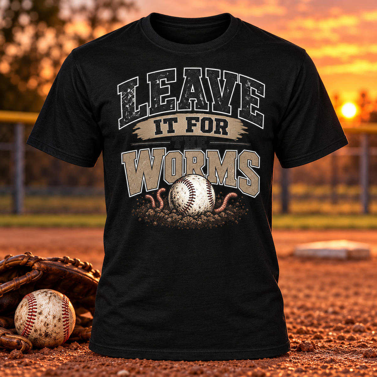 Leave It for the Worms baseball T-shirt in black