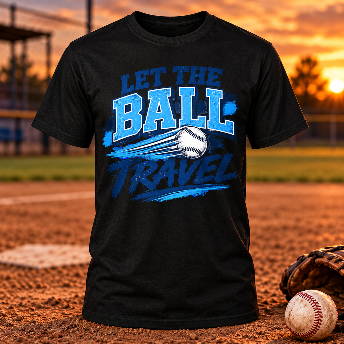 Let the Ball Travel baseball T-shirt in black
