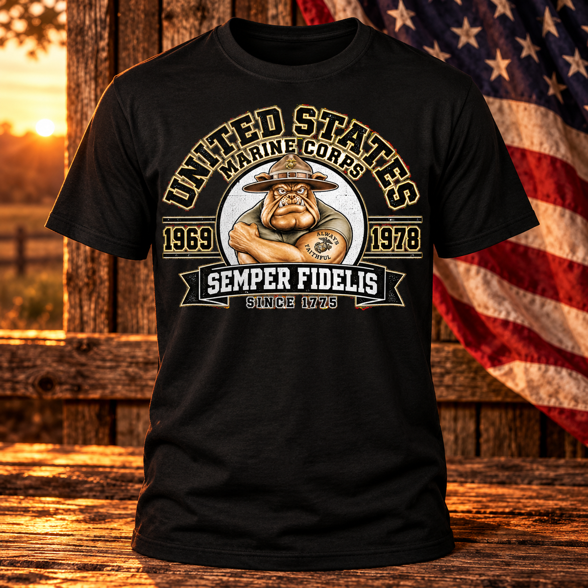 Semper Fidelis Marine Corps bulldog T-shirt in black