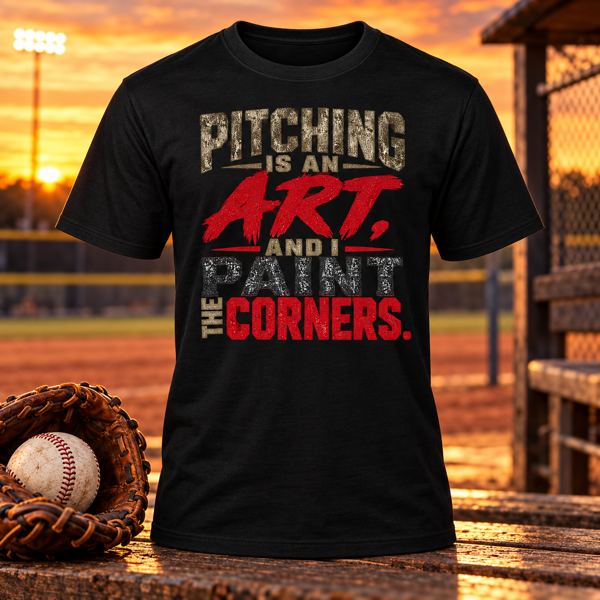 Pitching Is an Art baseball T-shirt in black
