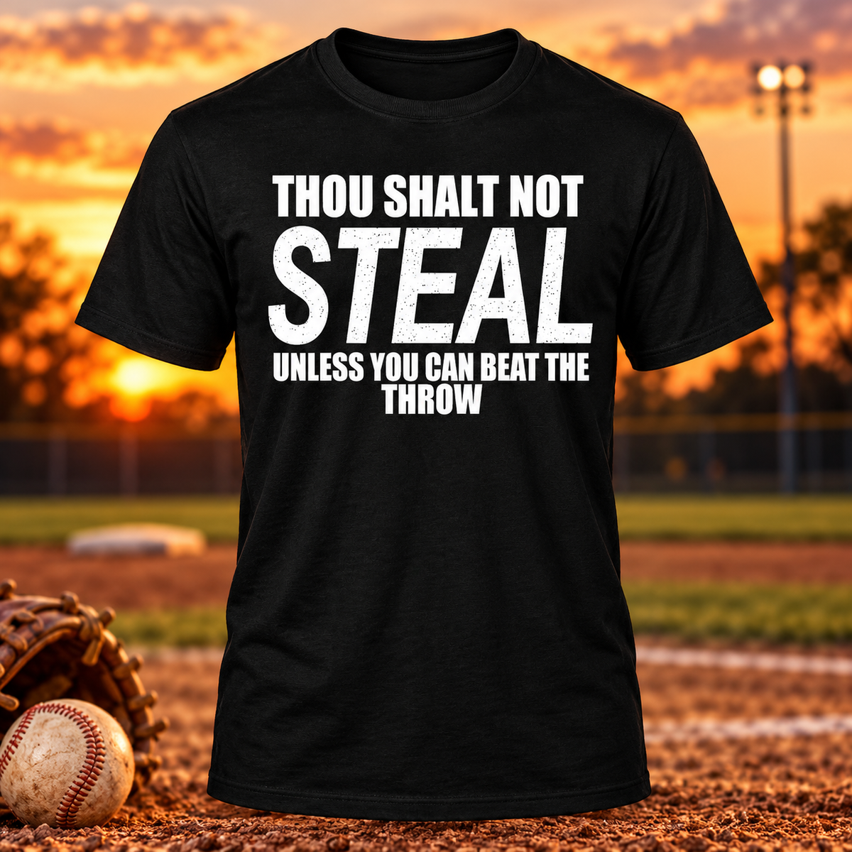 Thou Shalt Not Steal baseball T-shirt in black