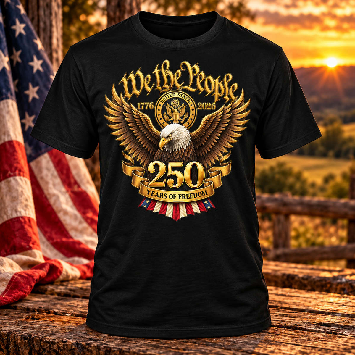 We the People 250 Years of Freedom eagle T-shirt in black