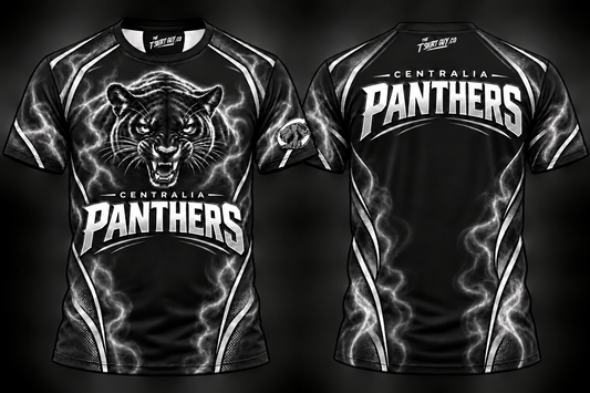 Centralia Panthers Black Smoke All-Over-Print Shirt front and back mockup