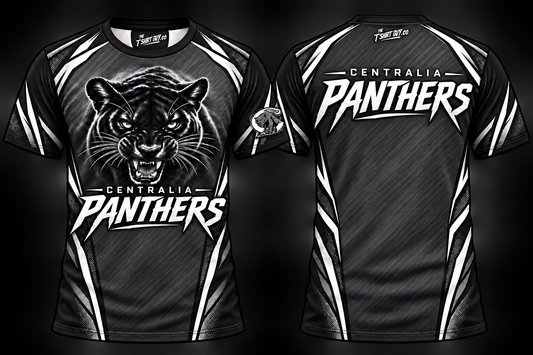 Centralia Panthers Charcoal All-Over-Print Shirt front and back mockup