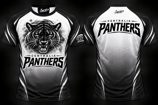 Centralia Panthers Monochrome All-Over-Print Shirt front and back mockup