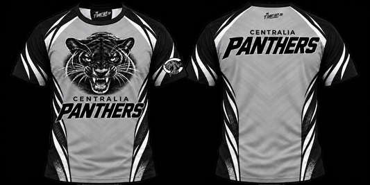 Centralia Panthers Silver Teamwear All-Over-Print Shirt front and back mockup