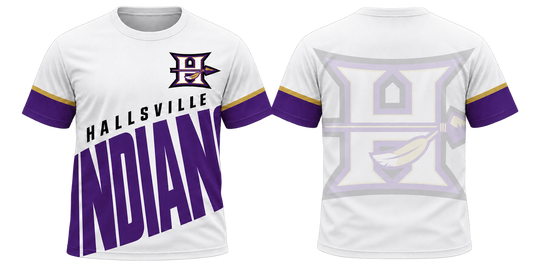 Hallsville Indians White Diagonal All-Over-Print Shirt front and back mockup