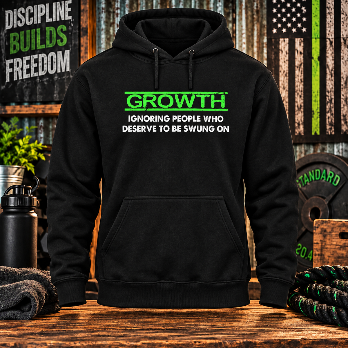 Growth — Ignoring People Black Hoodie with themed background