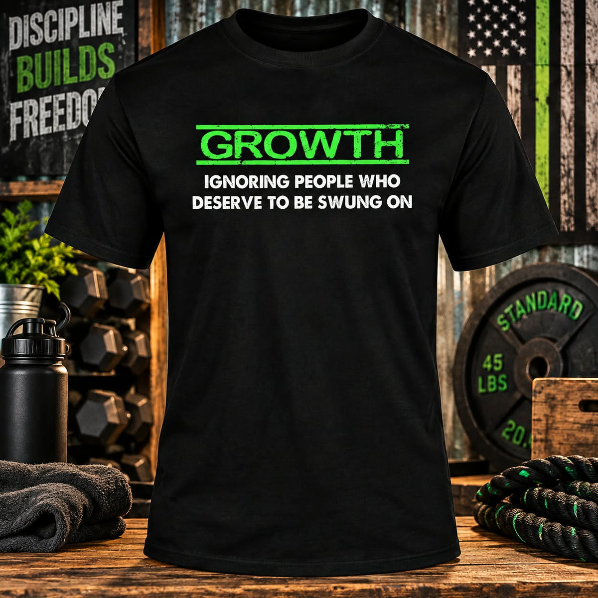 Growth — Ignoring People Black T-shirt with themed background