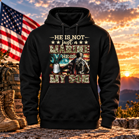 He Is My Son — Marine Black Hoodie with themed background