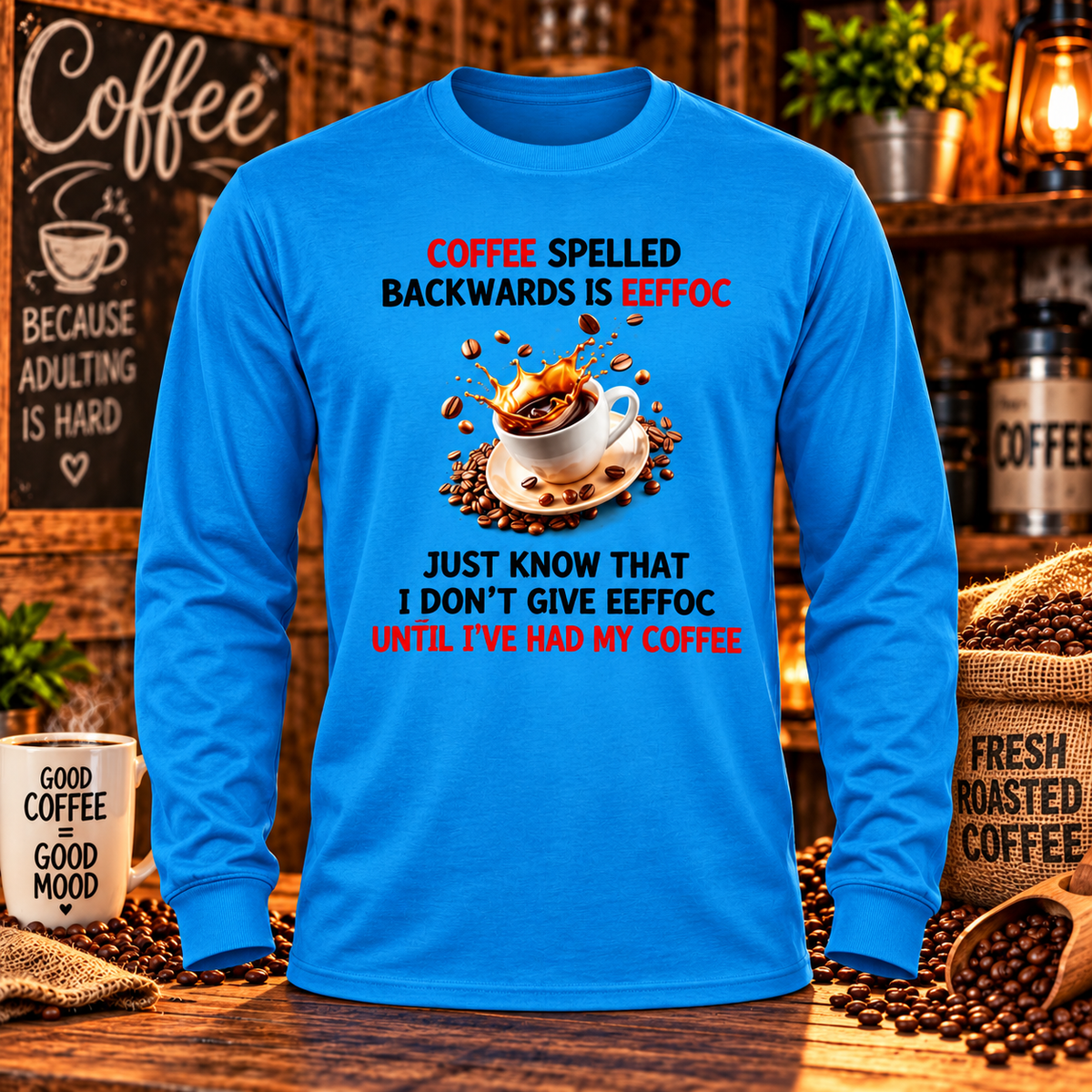 eeffoc Sapphire Blue Long Sleeve with themed background