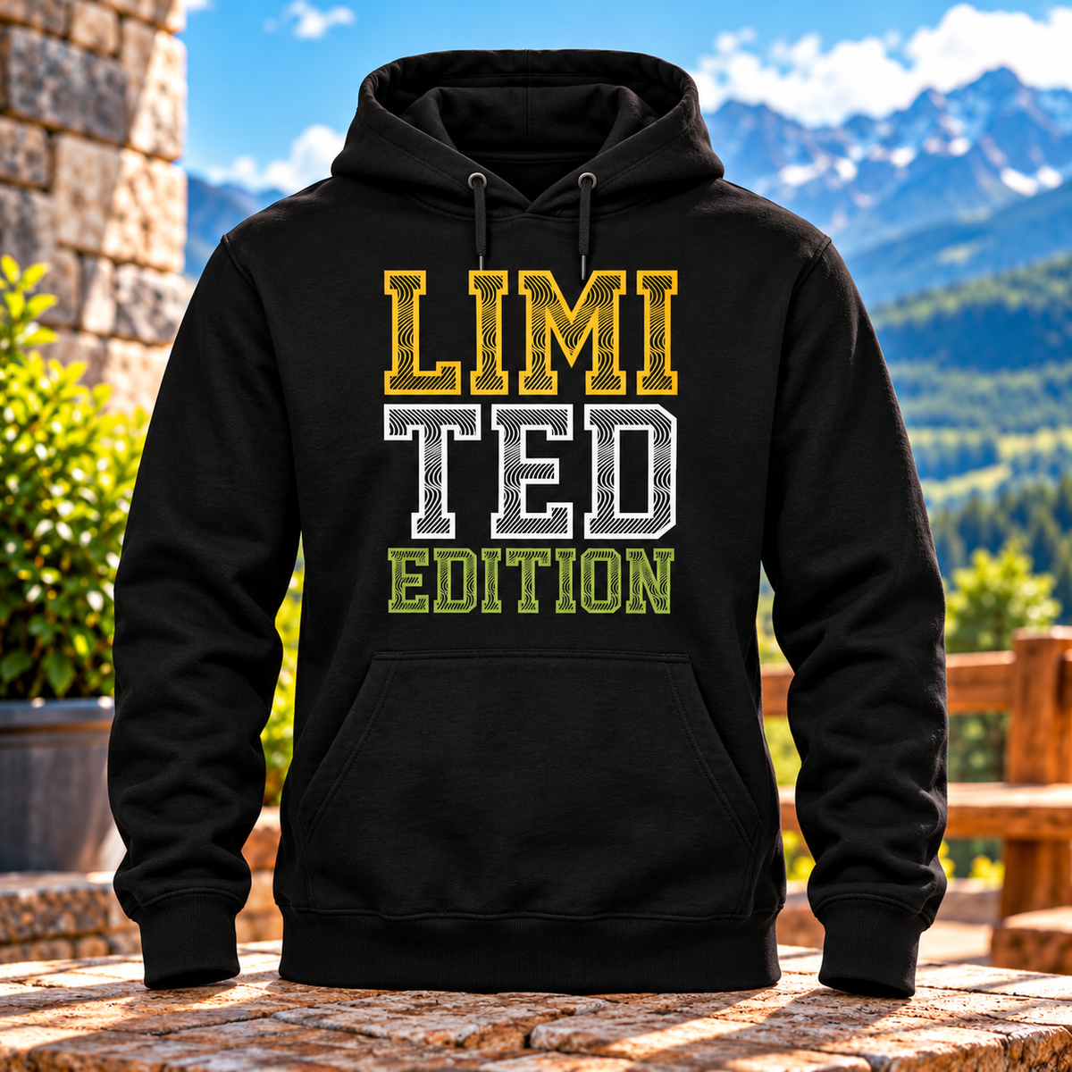 Limited Edition Black Hoodie with themed background