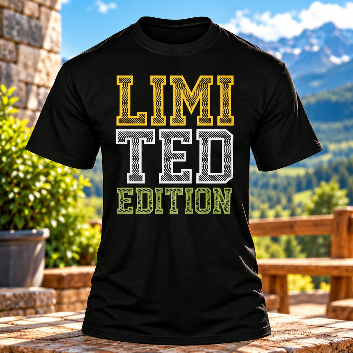 Limited Edition Black T-shirt with themed background