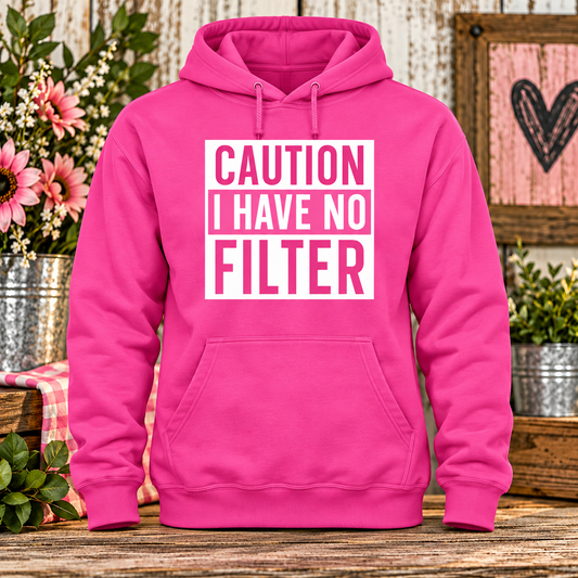 Caution  (Pink) Hot Pink Hoodie with themed background