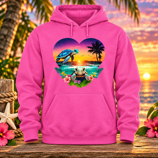 Sea Turtles Hot Pink Hoodie with themed background