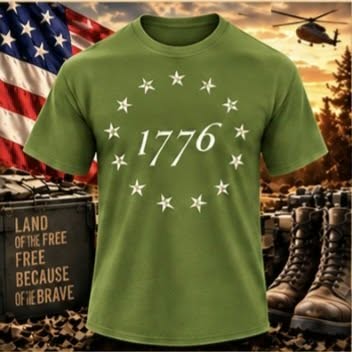 1776 Circle of Stars Military Green T-shirt with themed background