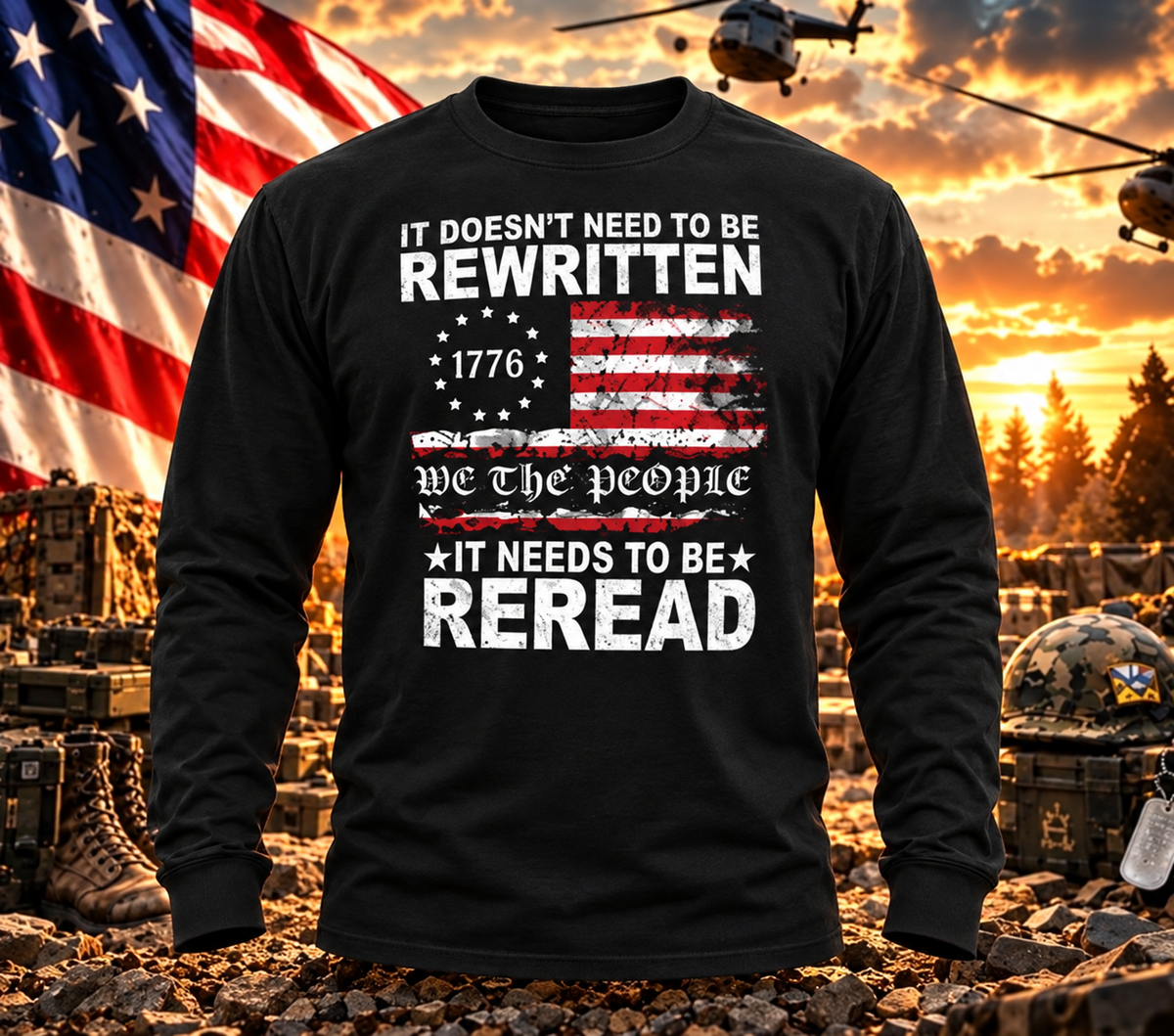 We the People — Reread Black Long Sleeve with themed background