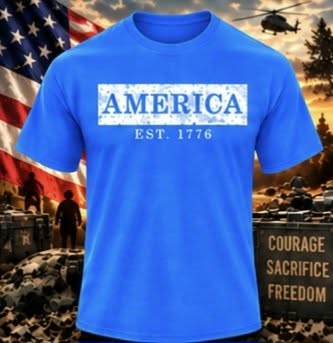 America Est. 1776 Royal Blue T-shirt with themed background