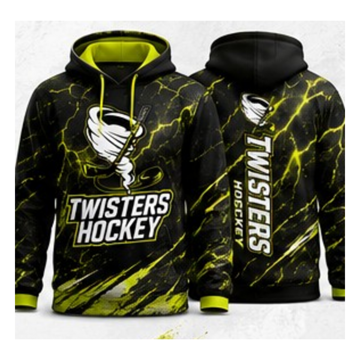 Twisters Black / Neon Yellow sublimated hoodie front and back