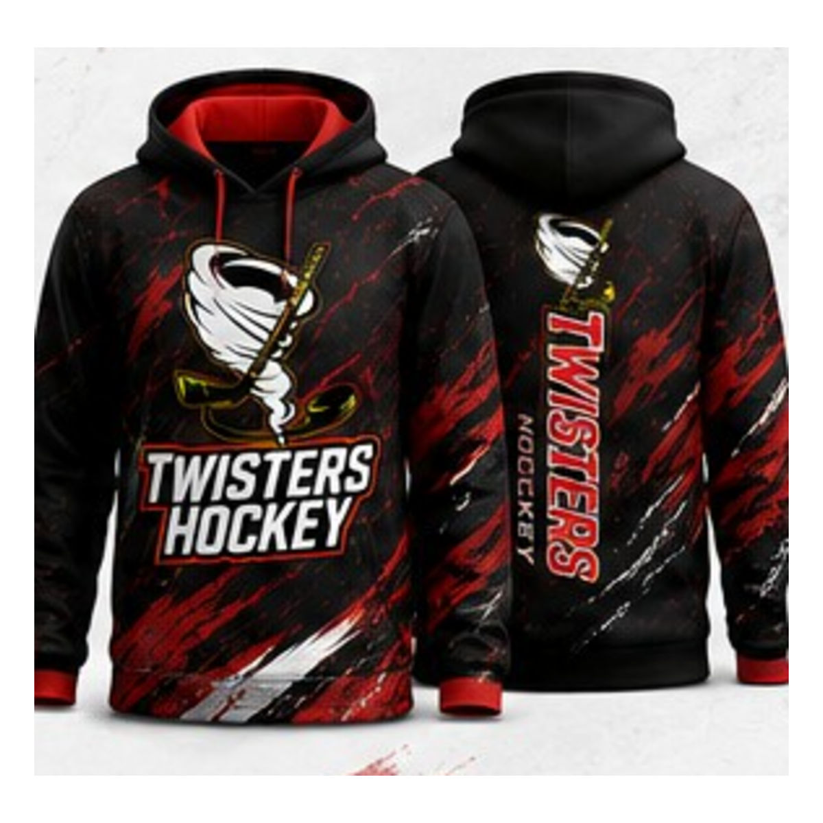 Twisters Black / Red sublimated hoodie front and back