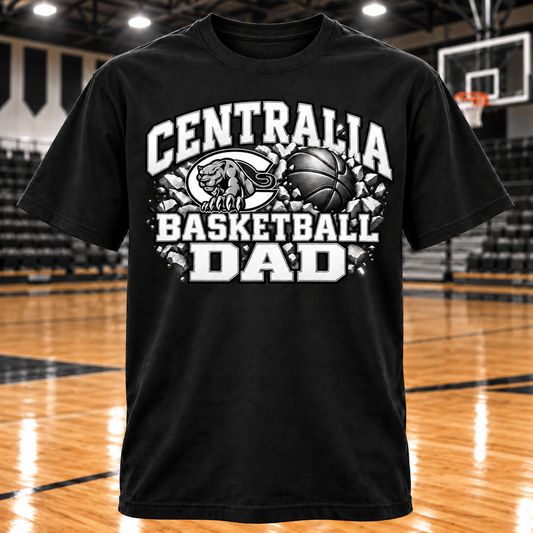 Centralia Panthers Basketball Dad T-Shirt with basketball gym background