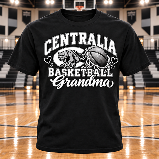 Centralia Panthers Basketball Grandma T-Shirt with basketball gym background