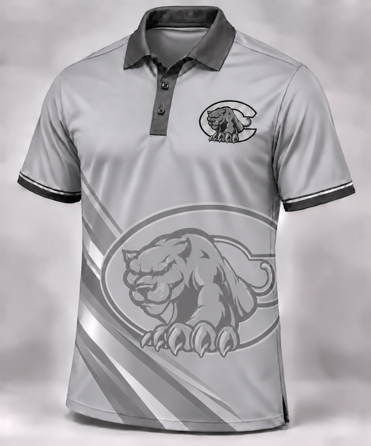 Centralia Panthers Light Gray sublimated polo with left-chest logo and oversized tonal logo