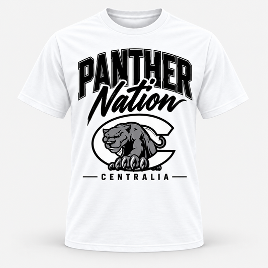 Centralia Panther Nation white T-shirt clean studio mockup