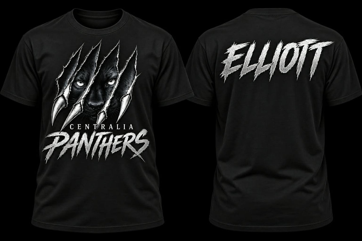 Centralia Panthers claw shirt with example ELLIOTT personalization