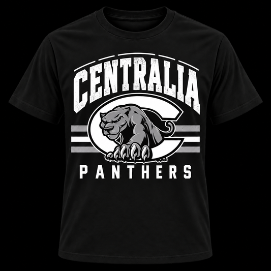 Centralia Panthers Stripes — Black Cotton T-Shirt