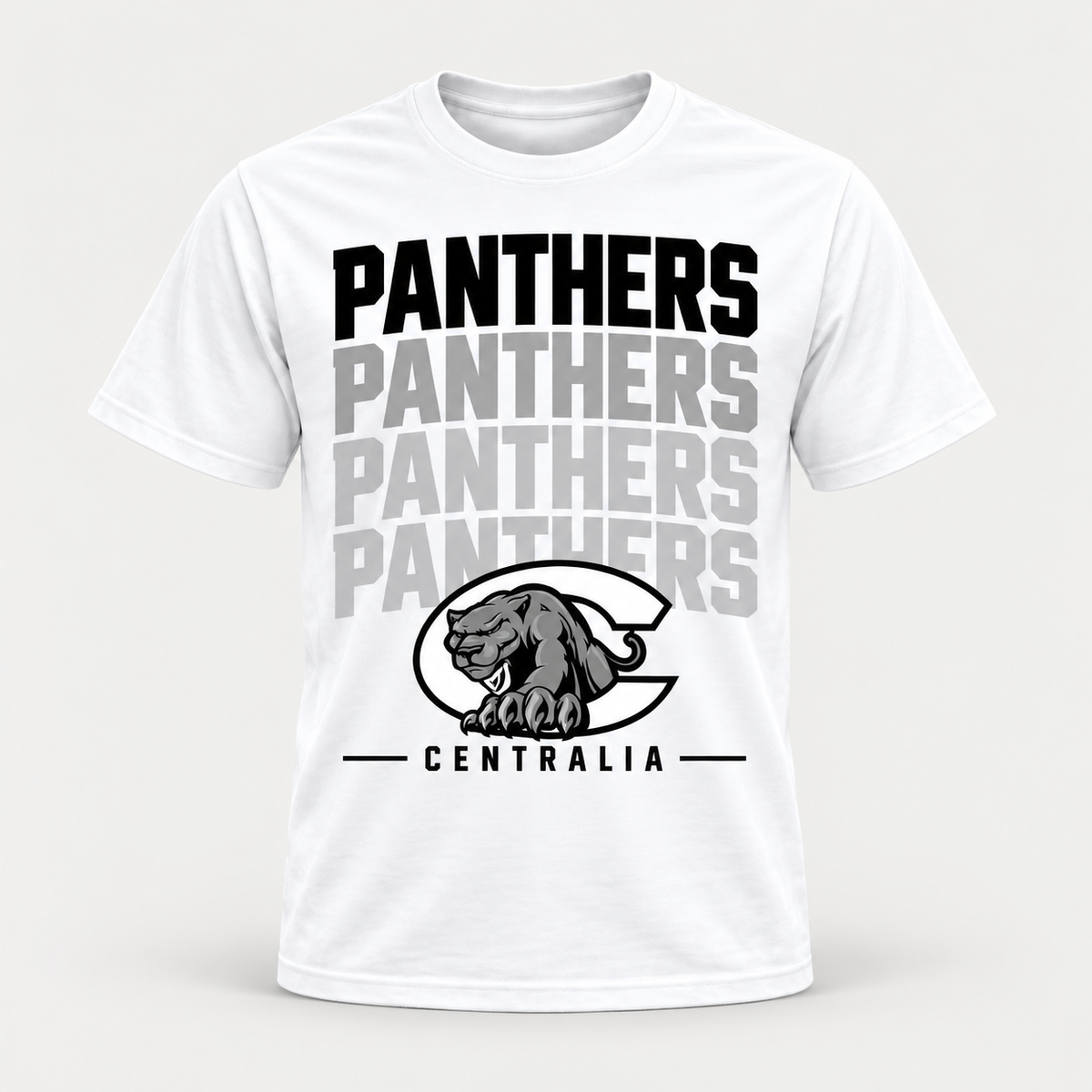Centralia Stacked Panthers white T-shirt clean studio mockup