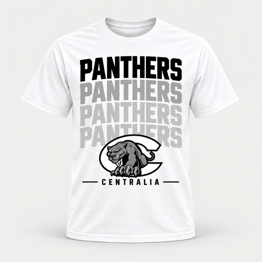 Centralia Stacked Panthers white T-shirt clean studio mockup