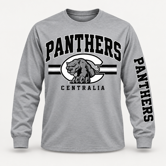 Centralia Panthers Varsity Stripe gray long-sleeve clean studio mockup