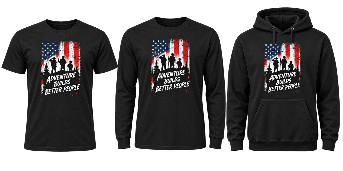 Adventure Builds Better People three apparel styles