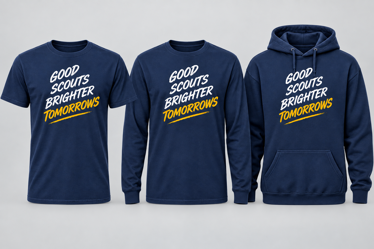 Cub Scout words-only design on navy T-shirt, long sleeve and hoodie