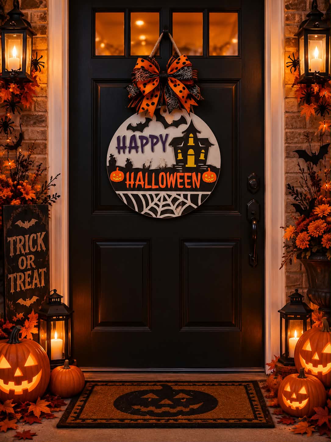 Happy Halloween Haunted House 18-inch door hanger