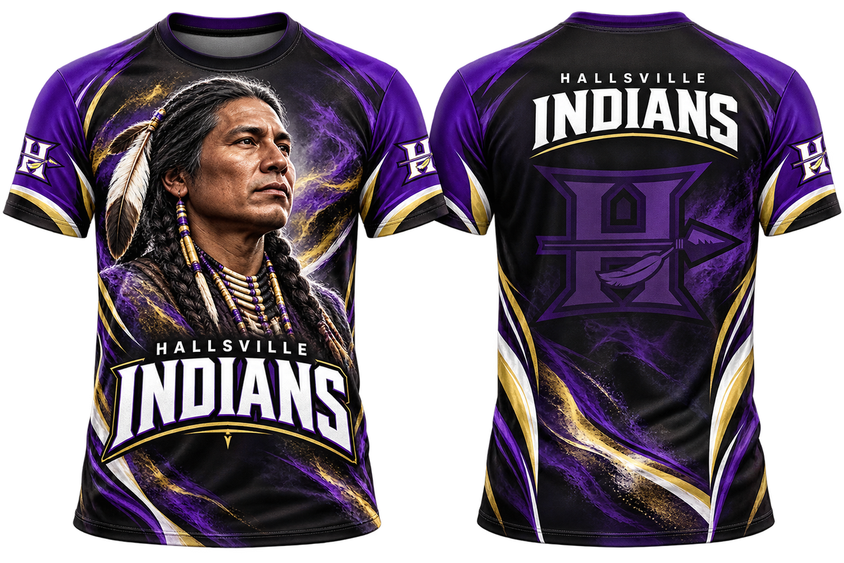 Hallsville Indians Portrait All-Over-Print Shirt