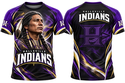 Hallsville Indians Portrait All-Over-Print Shirt