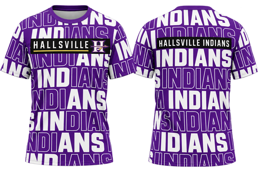 Hallsville Indians Repeating Typography All-Over-Print Shirt